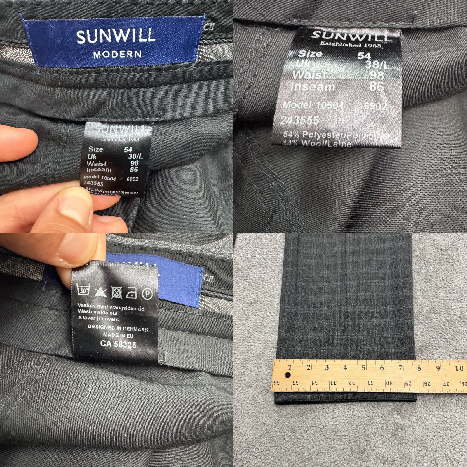 Vintage Sunwill Pants Mens 38L Gray Plaid Wool Blend Straight Trousers Dress Work Size US 38 / EU 54 - 8 Thumbnail