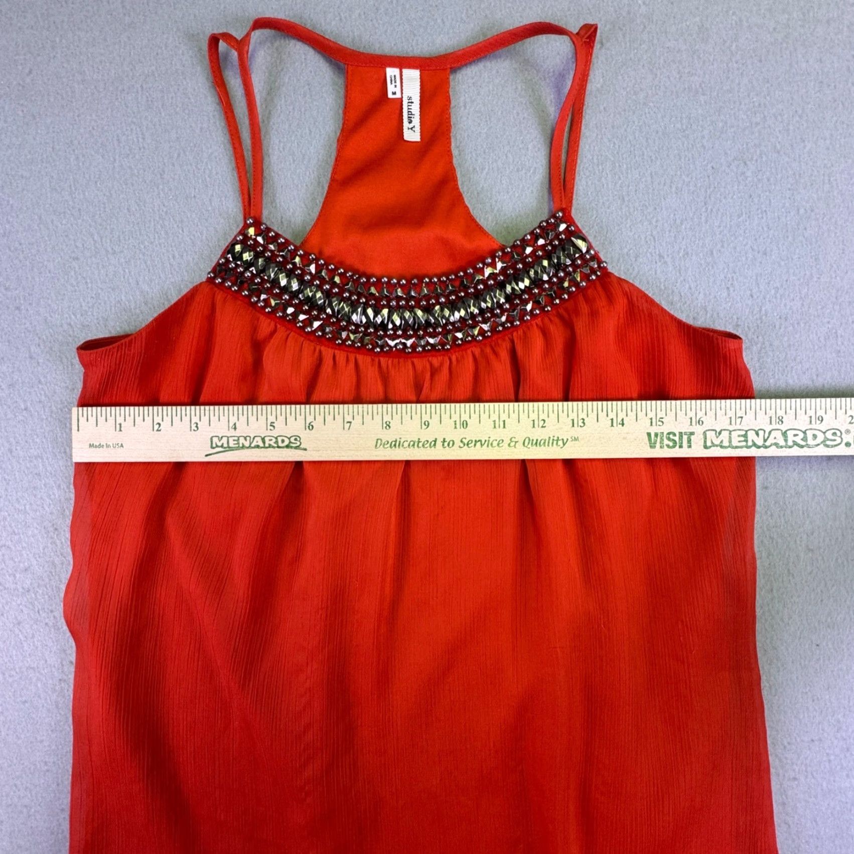 Vintage Studio Y Tank Top Women's M Orange Beaded Sequin Racerback Chiffon Camisole Party Casual Bohemian Beach Summer Vintage No Size M / US 6-8 / IT 42-44 - 2 Thumbnail