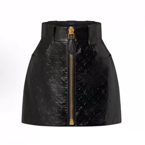 Louis Vuitton Louis Vuitton Full print dark print leather skirt Size 37" - 1 Thumbnail