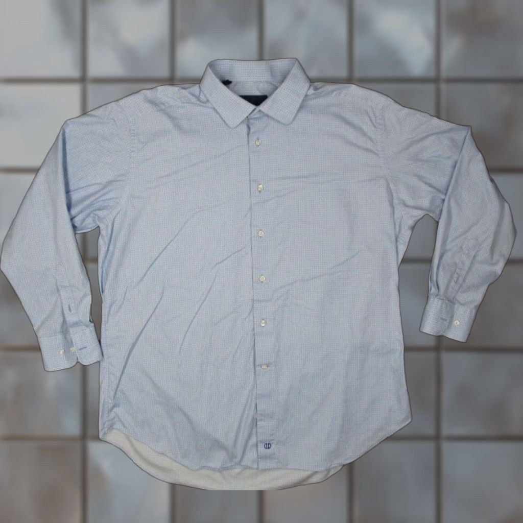 David Donahue VINTAGE David Donahue Dress Shirt Men 18 34 Blue Geometric Twill Long Sleeve Business Casual Size 34R - 1 Thumbnail