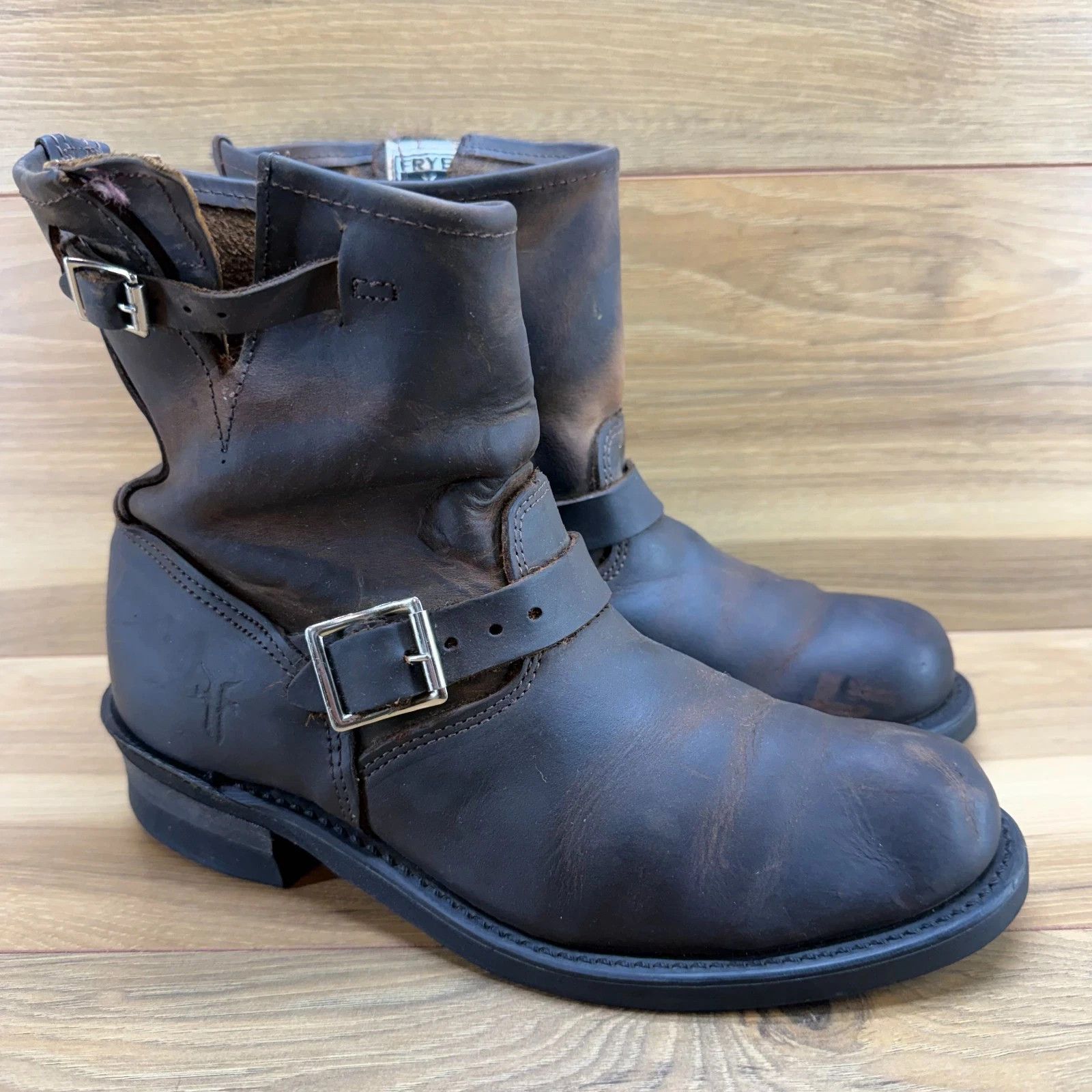 Frye Engineer Boots Brown 8.5 M Leather Buckle