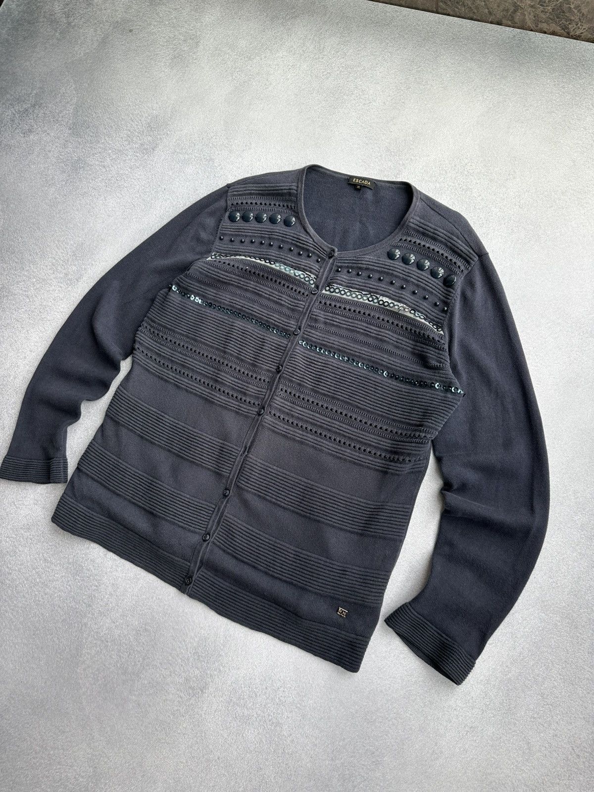 Escada Escada Navy Blue Embellished Button-Front Cardigan Sweater Size XL / US 12-14 / IT 48-50 - 5 Thumbnail