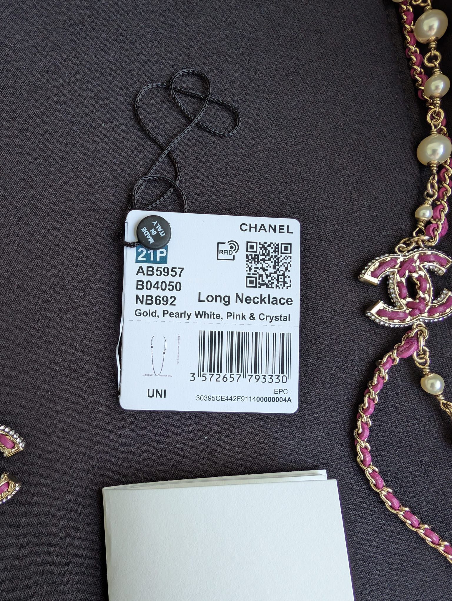 Chanel Chanel CC B21P Logo Pink Leather Pearl Crystal GHW Necklace Size ONE SIZE - 13 Thumbnail