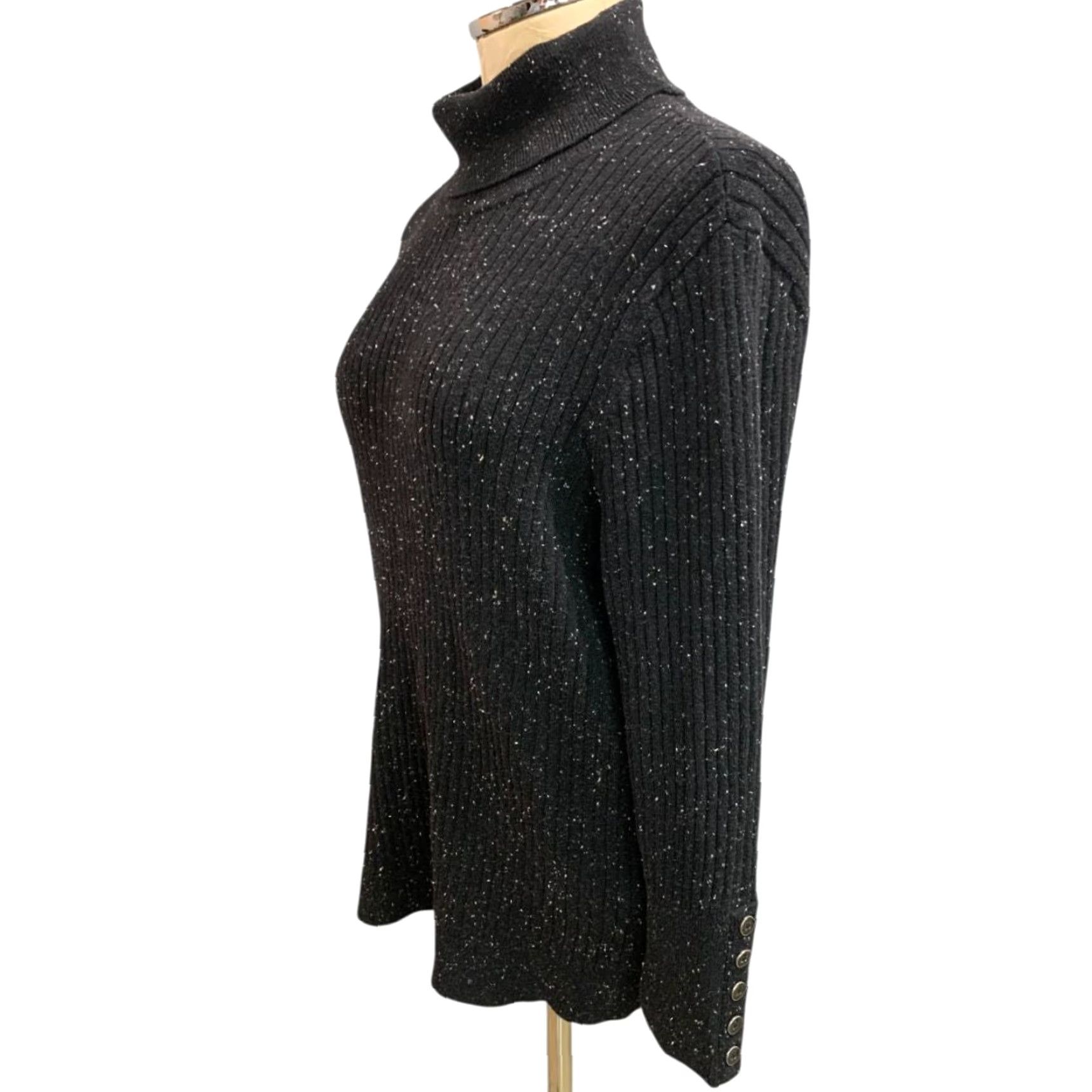 Talbots VINTAGE Talbots Woman Black Flecked Turtleneck Sweater Ribbed Knit Size 1X Pullover Women Size XL / US 12-14 / IT 48-50 - 3 Thumbnail
