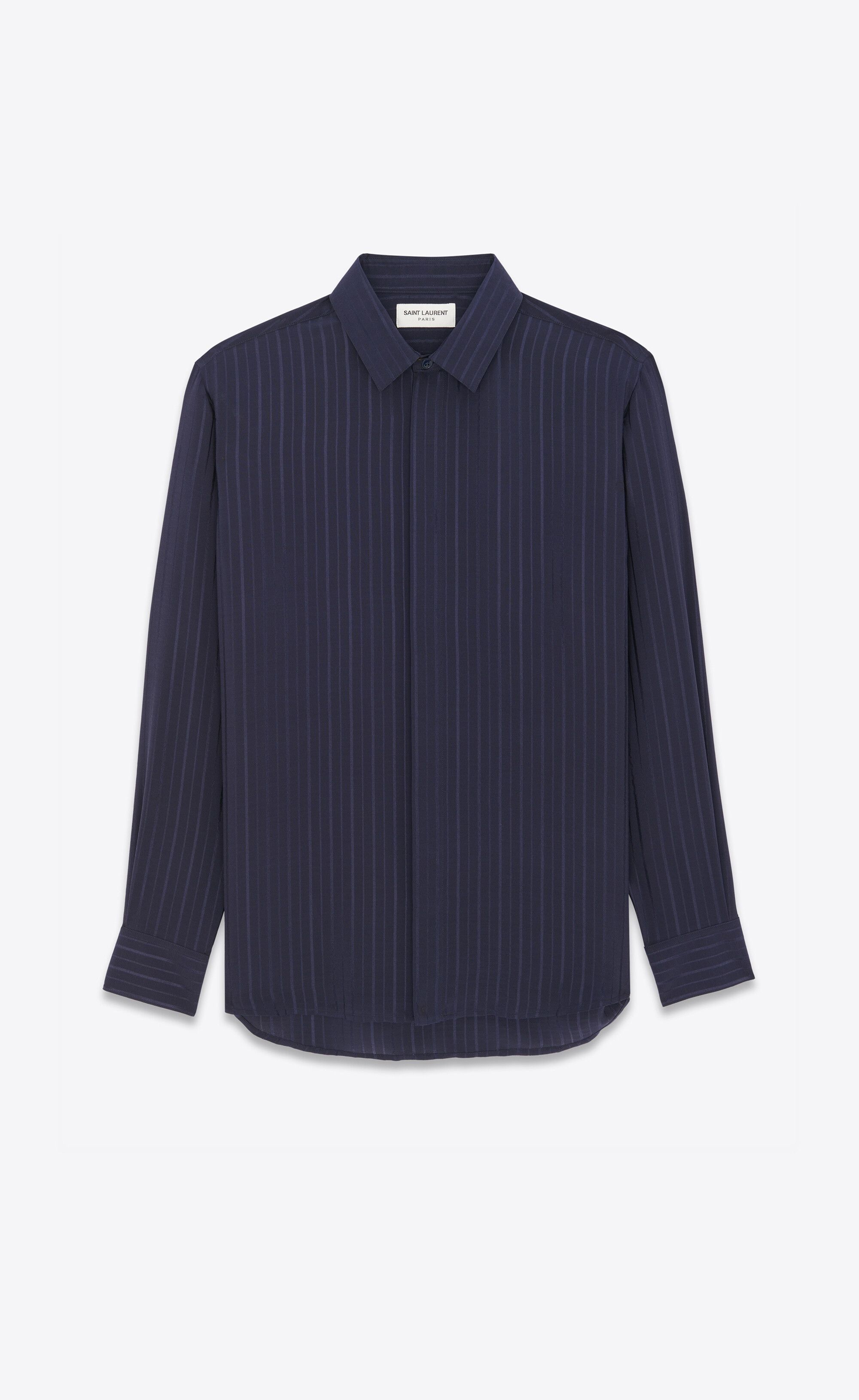 Saint Laurent Paris oc11z1225 646850 Shirt in Striped Silk Crepe De Chine Blue Size US S / EU 44-46 / 1 - 1 Thumbnail