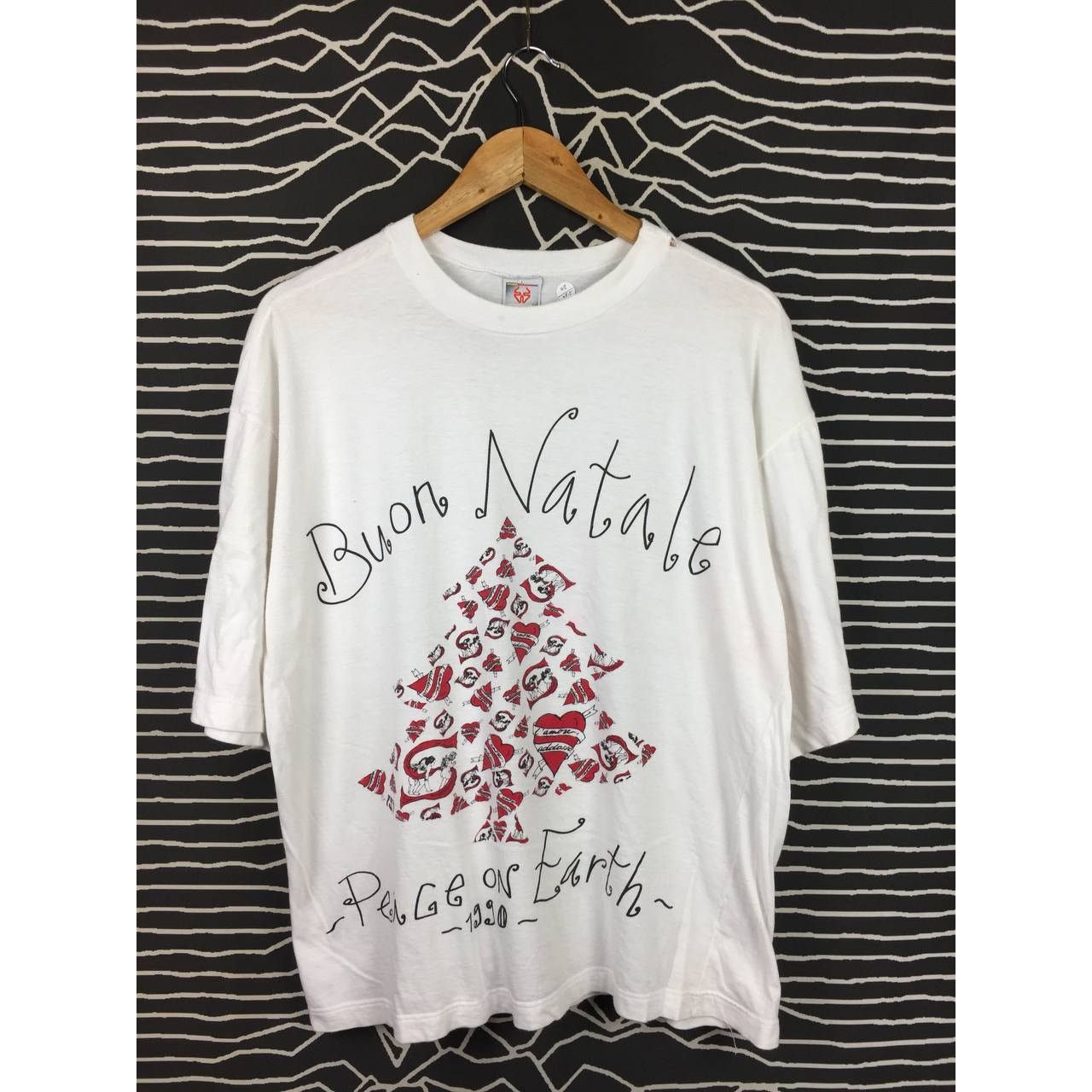 Vintage Vtg Stefanel Made In Italy Buon Natale Peace On Earth Tee Size US M / EU 48-50 / 2 - 1 Thumbnail