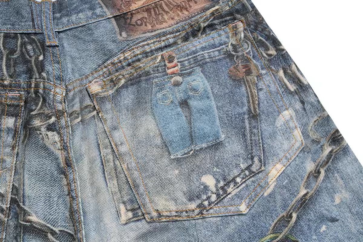 Jean × Vintage Streetwear 3D Print Jeans Shorts Size US 31 - 9 Thumbnail