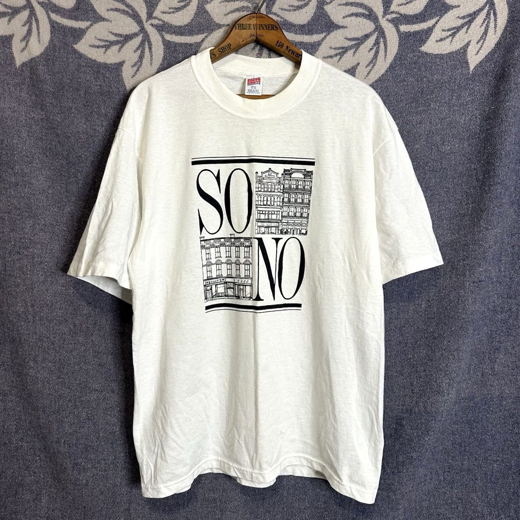Soffe VINTAGE 1990s SoHo SoNo Graphic T White T Shirt Soffe Adult XL USA 50/50 Art Shirt Mens XL White Graphic 90s Art Size US XL / EU 56 / 4 - 2 Thumbnail