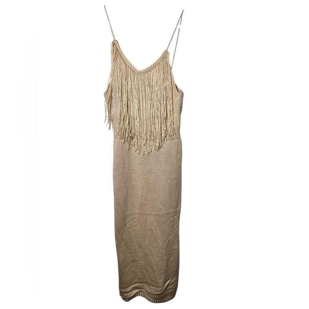 525 America NWT 525 AMERICA Fringe Tank Sweater Dress in Oat (Beige) - l Size L / US 10 / IT 46 - 3 Thumbnail