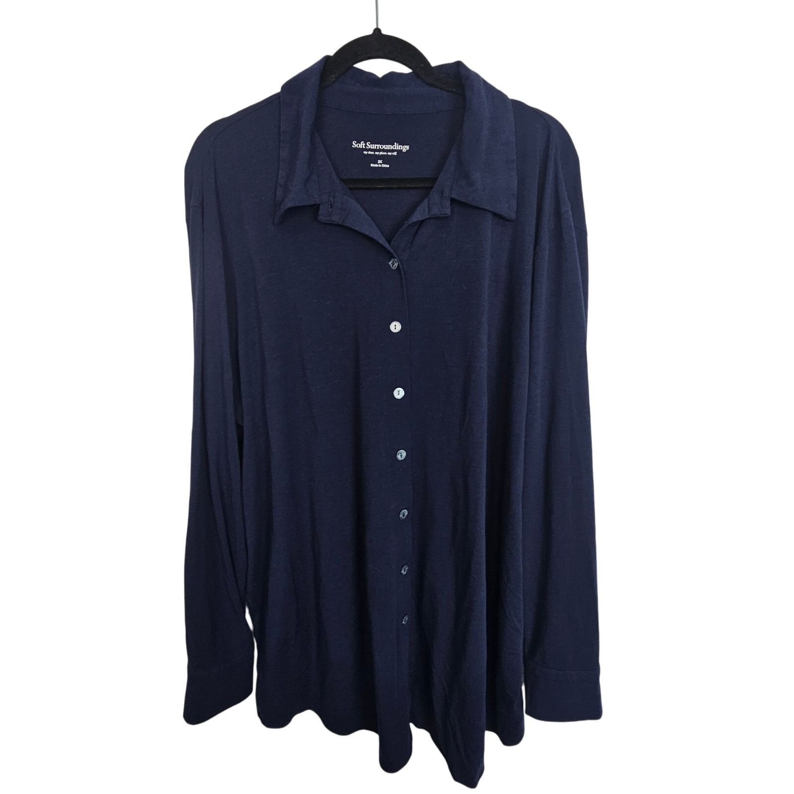 Soft Surroundings Soft Surroundings Navy Blue Button Front Blouse Women 2X Size XS / US 0-2 / IT 36-38 - 1 Thumbnail