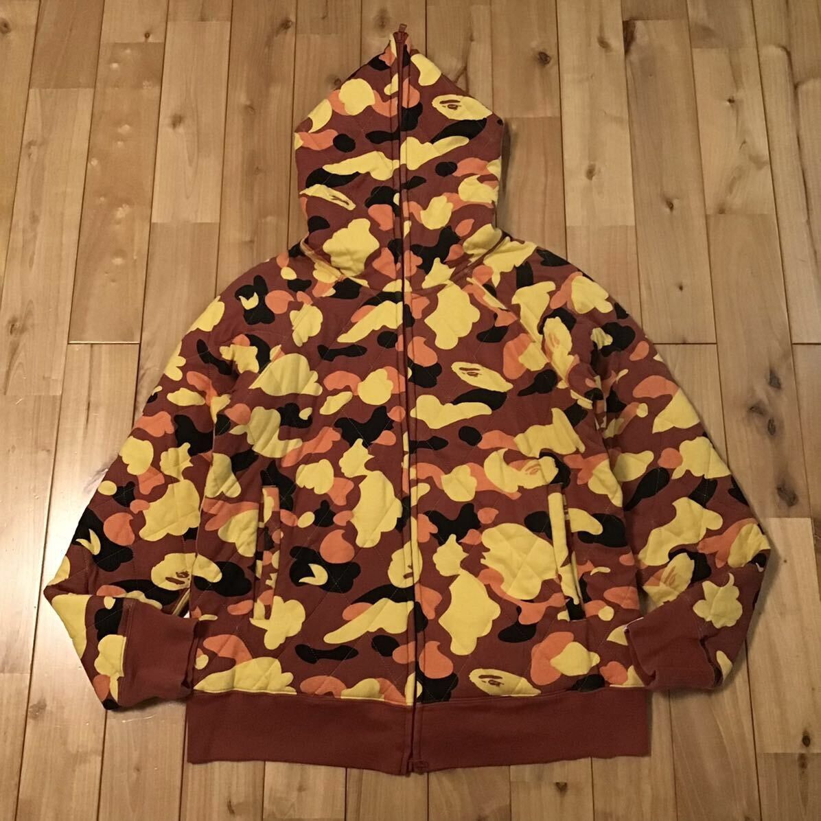 Bape BAPE Quilted full zip hoodie orange camo a bathing ape Grailed