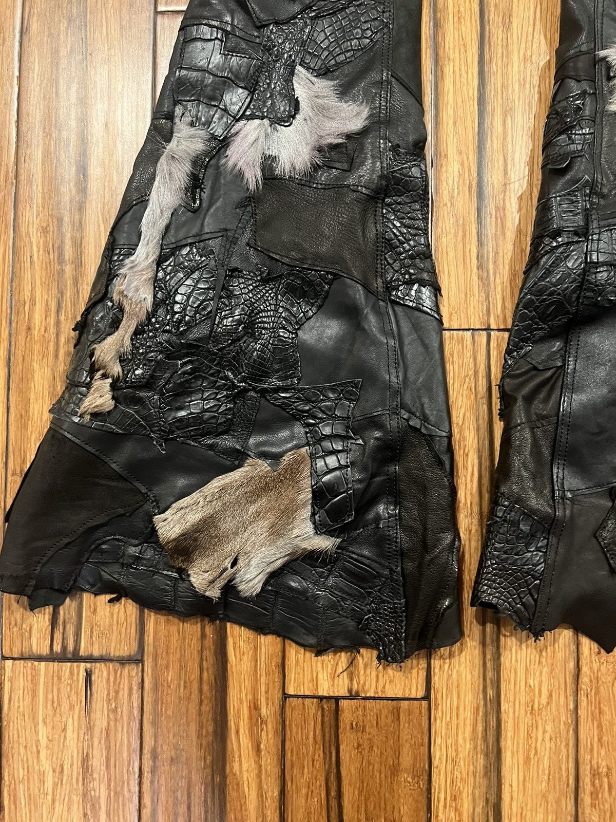 Yasuyuki Ishii Yasuyuki Ishii “Destroy” Leather Fur Variation Flared Jeans Size US 34 / EU 50 - 2 Thumbnail
