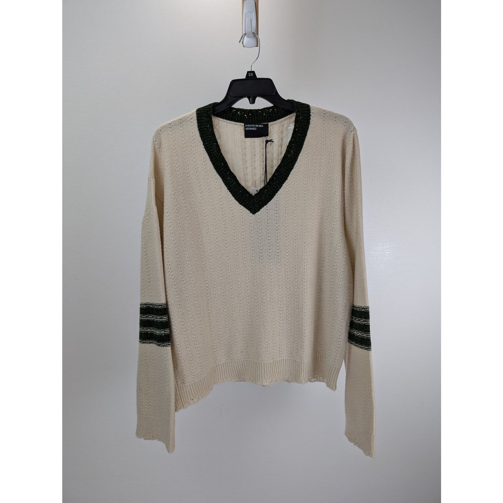 Enfants Riches Deprimes o1rshd1 Asymmetrical Varsity V-Neck Sweatshirt Ivory/Forest Size US XXL / EU 58 / 5 - 1 Thumbnail
