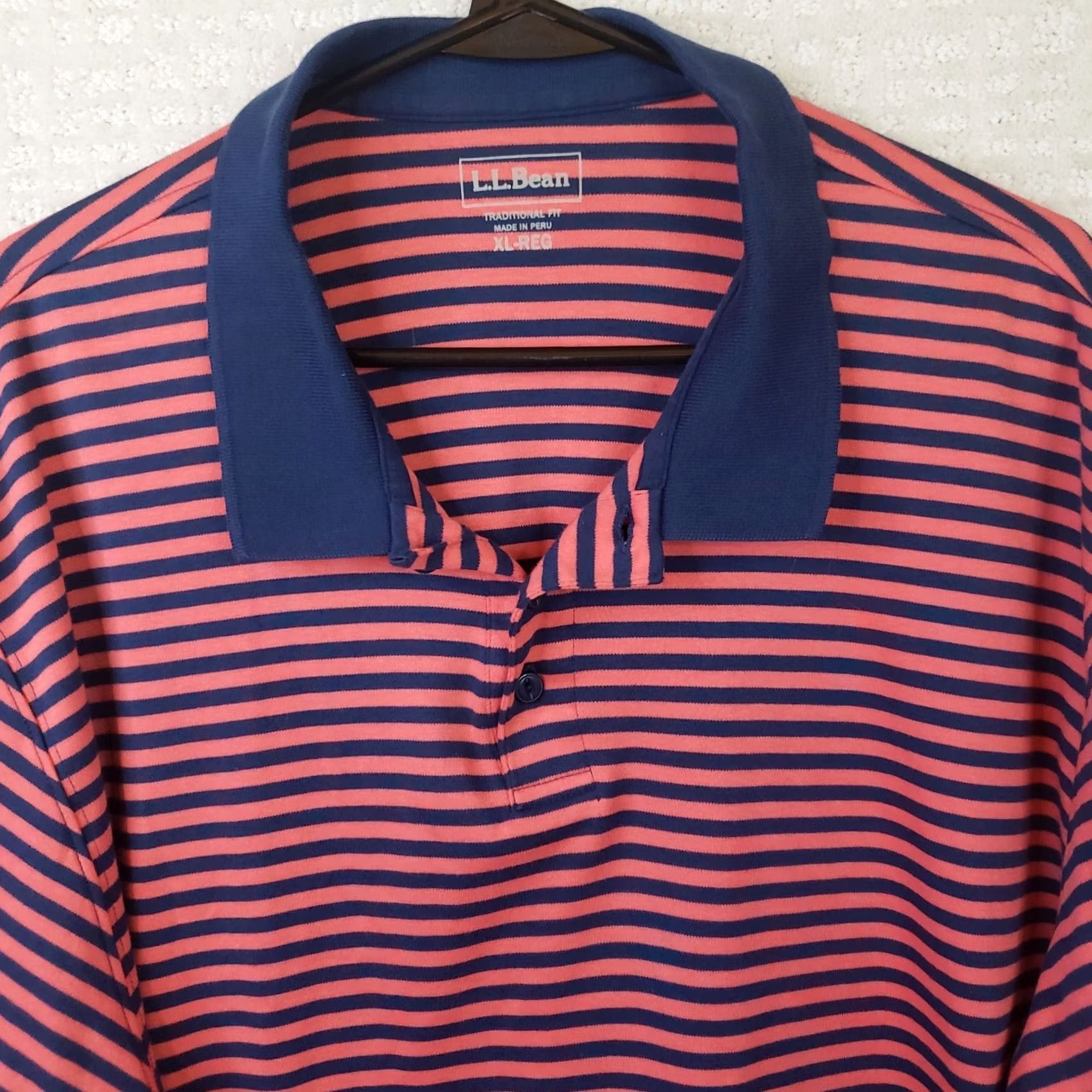 Vintage LL Bean Polo Shirt Men XL Regular Orange Navy Striped Short Sleeve Casual Polo Size US L / EU 52-54 / 3 - 3 Thumbnail