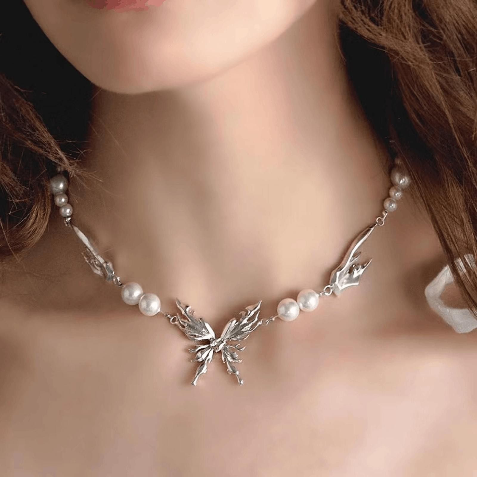Jewelry Butterfly Pearl Necklace Size ONE SIZE - 1 Thumbnail