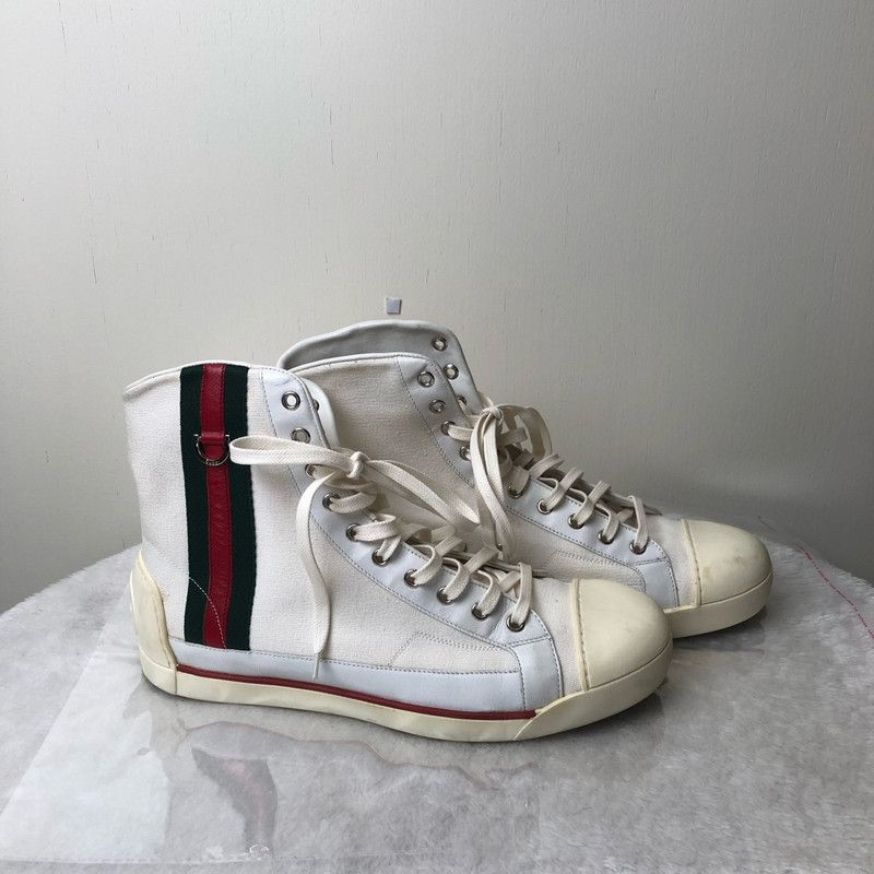 Gucci Gucci High-Top Sneakers with Red and Green Stripe 0079 Size US 8 / EU 41 - 1 Thumbnail
