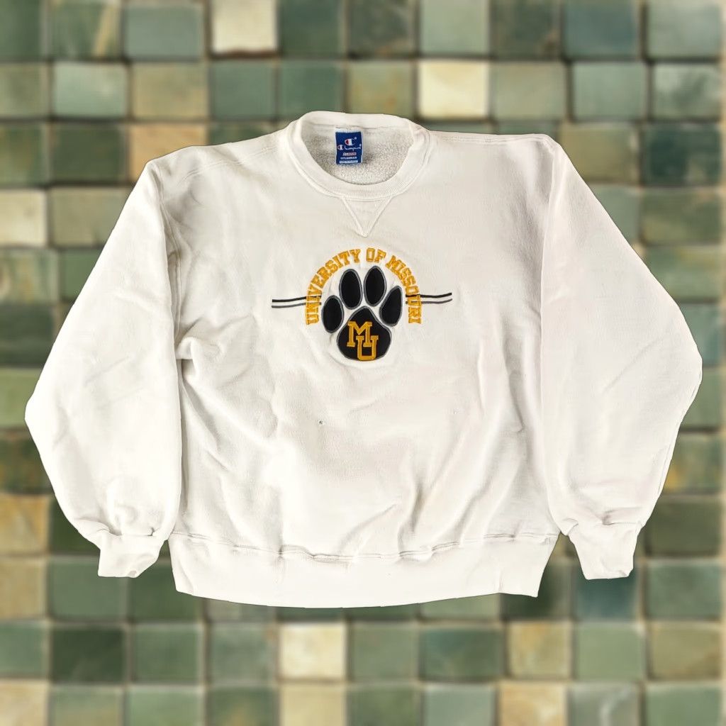 Champion VINTAGE Champion Sweatshirt 80s 90s University Missouri Made USA Mens XL White 90s Pullover Sweatshirt Mens XL Size US XL / EU 56 / 4 - 1 Thumbnail