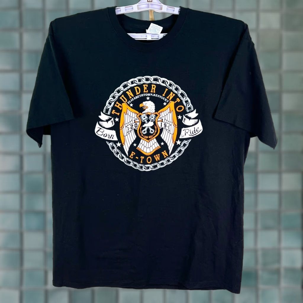 Jerzees Thunder Into E-Town Motorcycle Ride 2019 T-Shirt Mens XL Black Size US XL / EU 56 / 4 - 1 Thumbnail