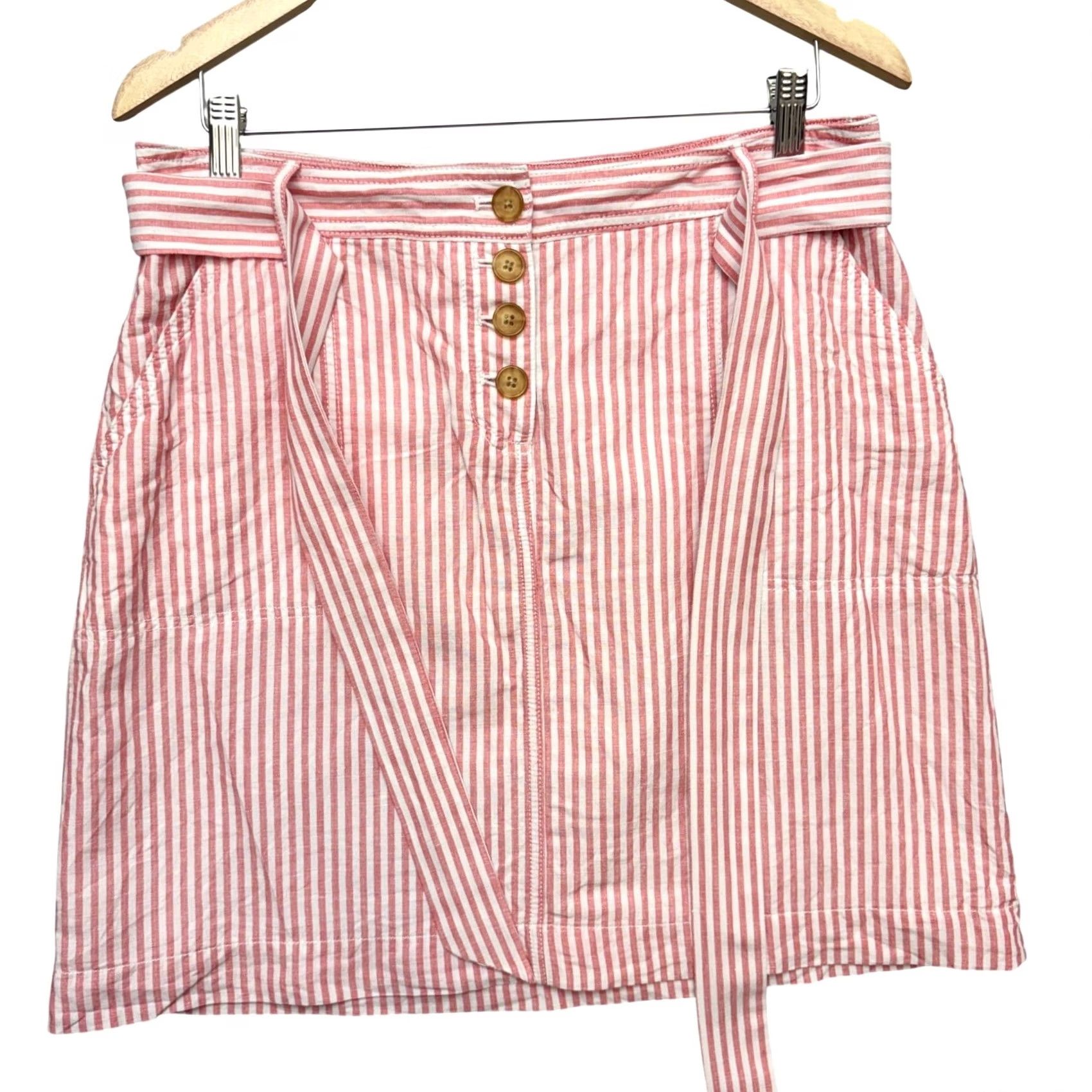 Talbots Talbots Linen Tie Waist Skirt Mini Midi Pink White Striped Skirt Size 10 Size 32" / US 10 / IT 46 - 4 Thumbnail