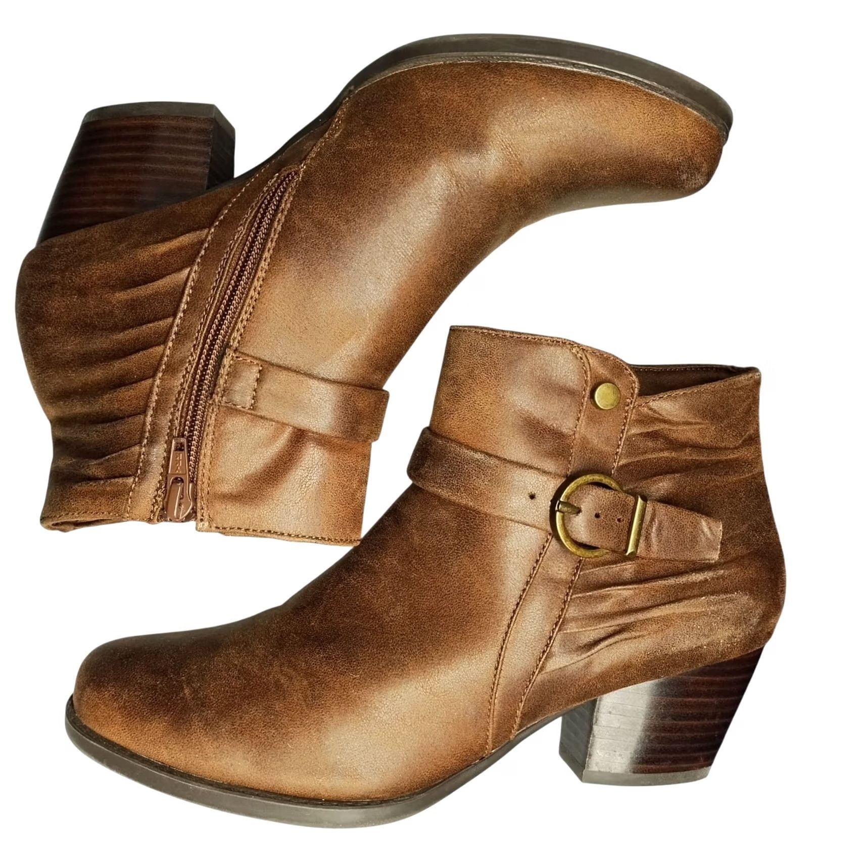 Vintage Baretraps Rudelle Bootie Womens 9.5M Brown Round Toe Buckle Strap Side Zip Boot Size US 10 / IT 40 - 2 Thumbnail