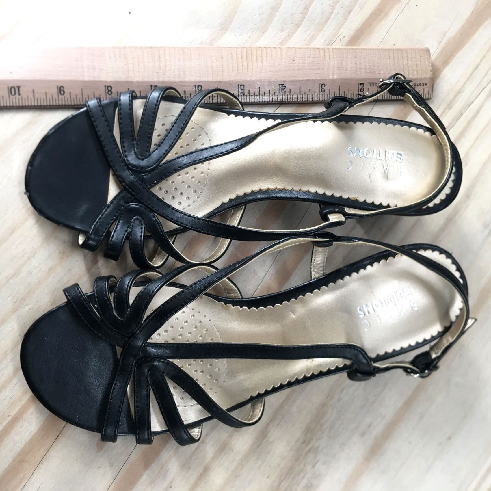 Basic Editions Basic Editions Sandals Rae Slingback Strappy Black Faux Leather 6 Wide Womens Size US 6 / IT 36 - 6 Thumbnail