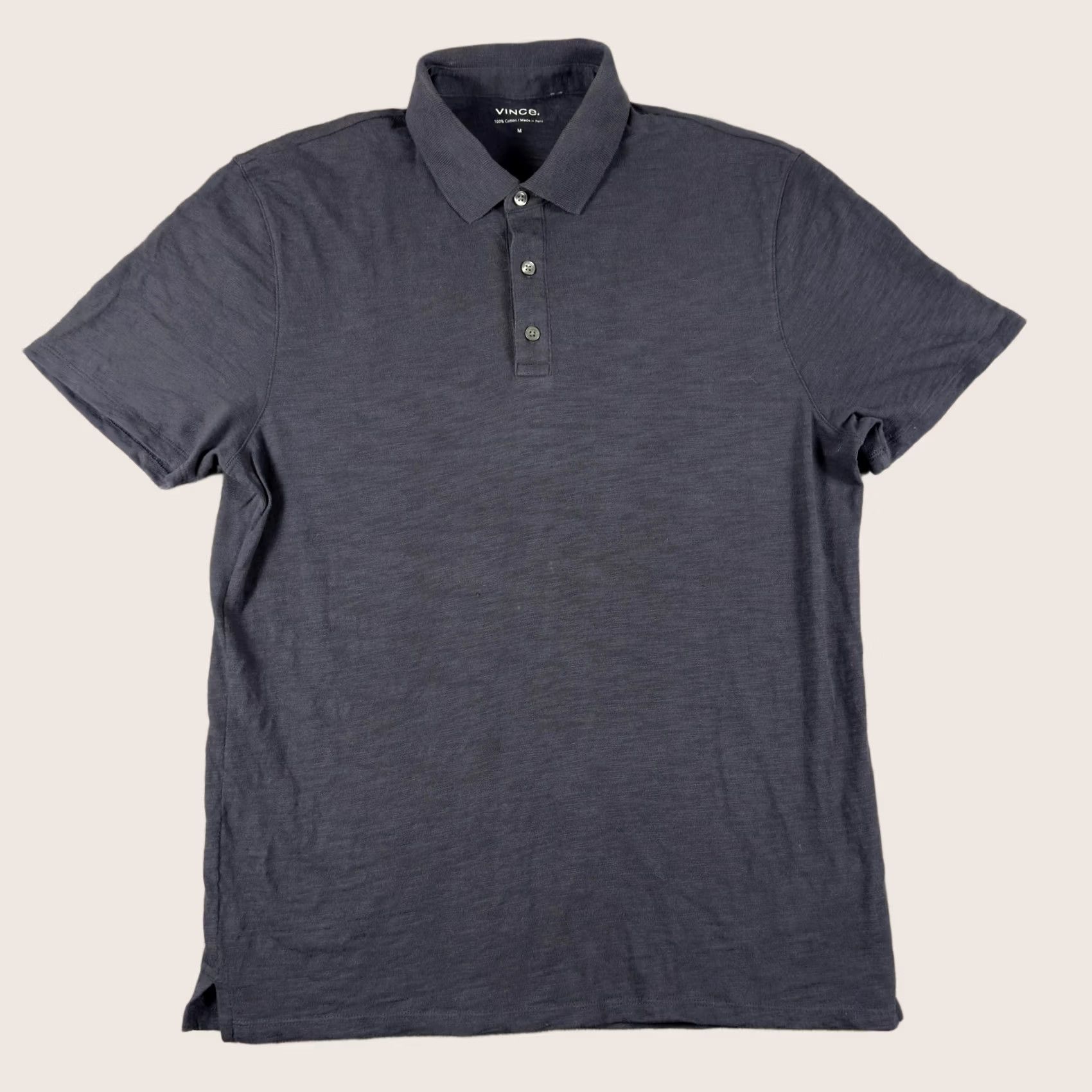 Vince Vince Polo Shirt Mens Medium Black Short Sleeve Slub Cotton Made in Peru Classic Size US M / EU 48-50 / 2 - 1 Thumbnail