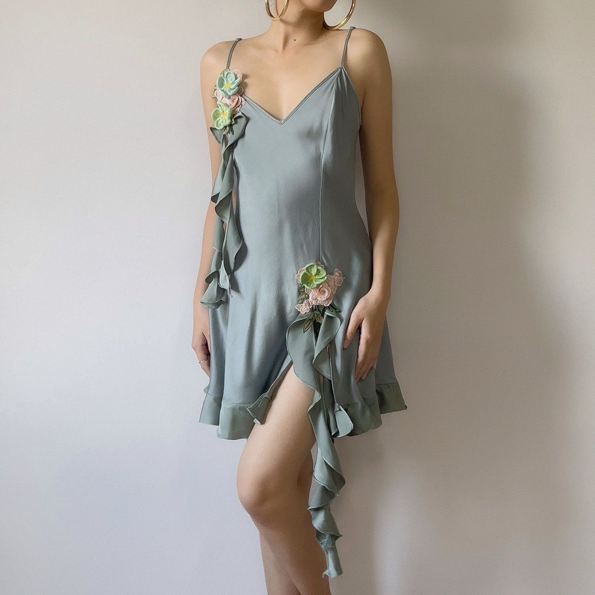 Victoria's Secret × Vintage Special! Romantic VS Dusty Green Silk Mini Dress (Medium) Size M / US 6-8 / IT 42-44 - 8 Thumbnail