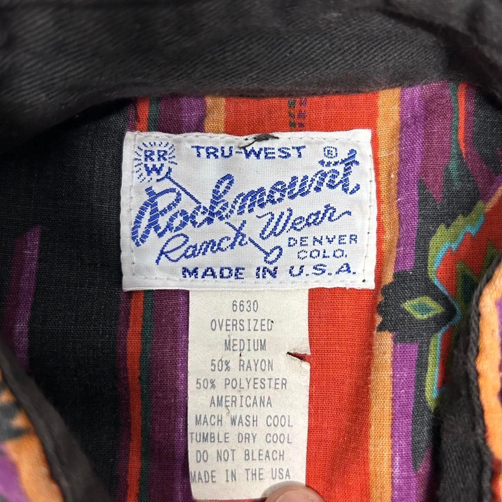 Rockmount Ranch Wear Vtg 70s tru west rockmount ranch Wear Rayon Aztec Pearl Snap Size US L / EU 52-54 / 3 - 5 Thumbnail