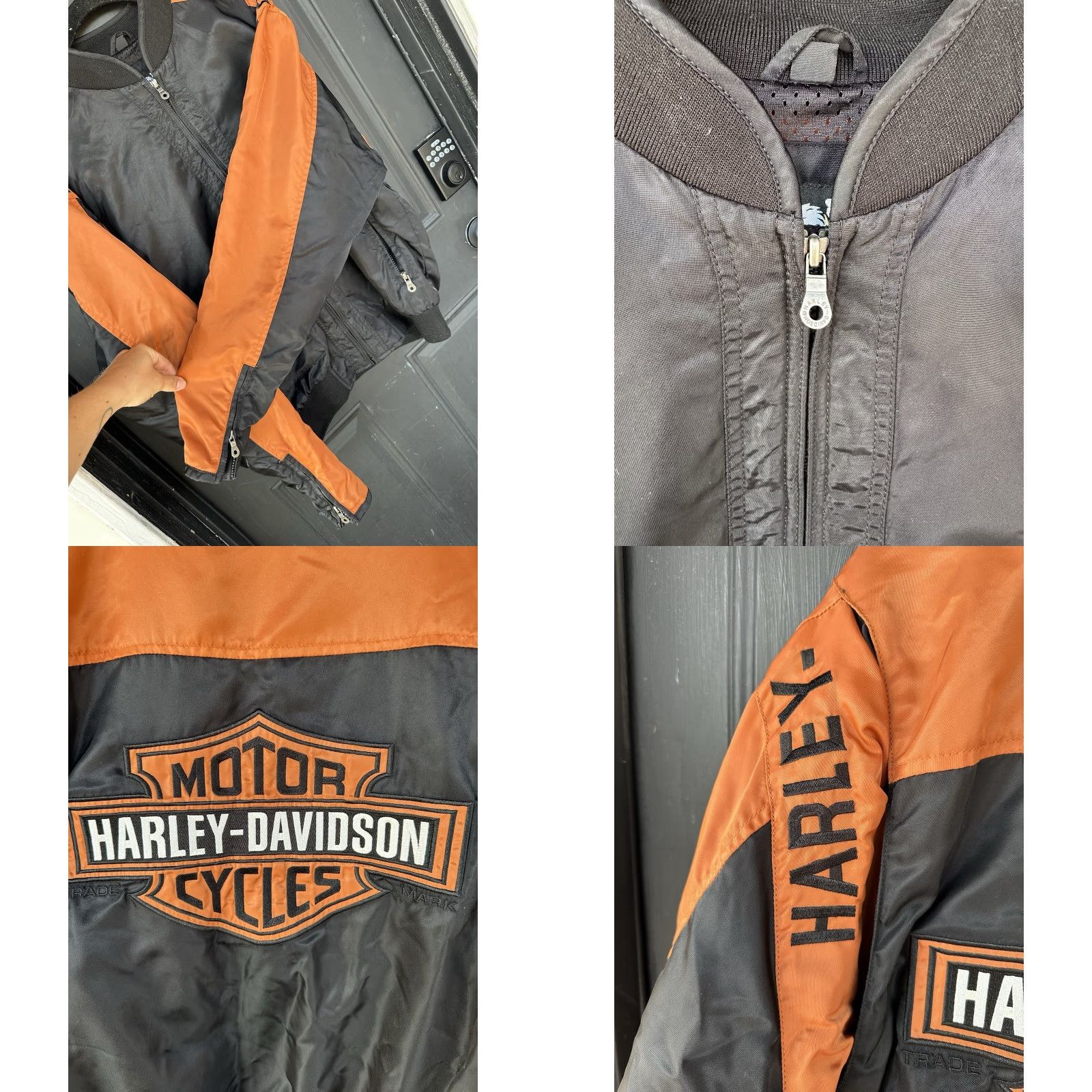 Harley Davidson Harley-Davidson Jacket Mens Bar Shield Nylon Bomber Zip Black Orange Shield Colorblocked 2000s Riding Size US M / EU 48-50 / 2 - 8 Thumbnail
