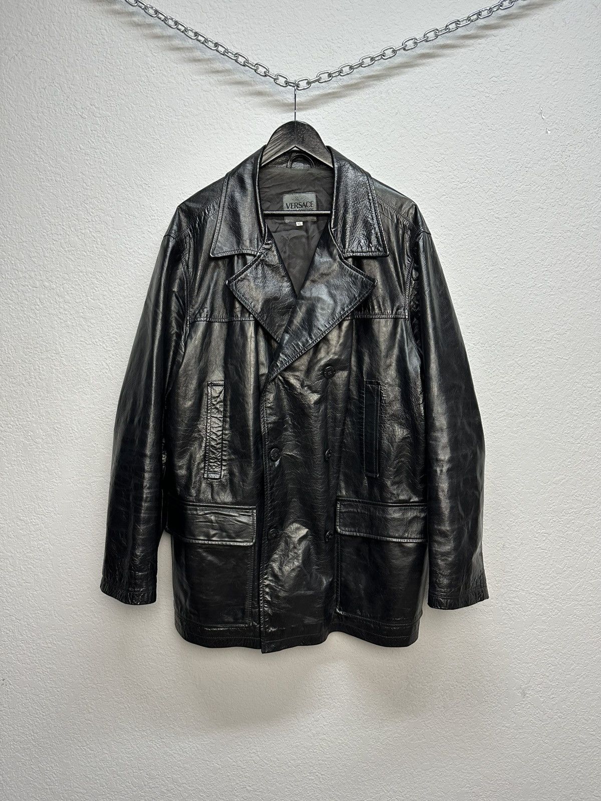 Versace Jeans Couture Versace Archival Double Breasted Leather Coat Jacket Size US XL / EU 56 / 4 - 6 Thumbnail