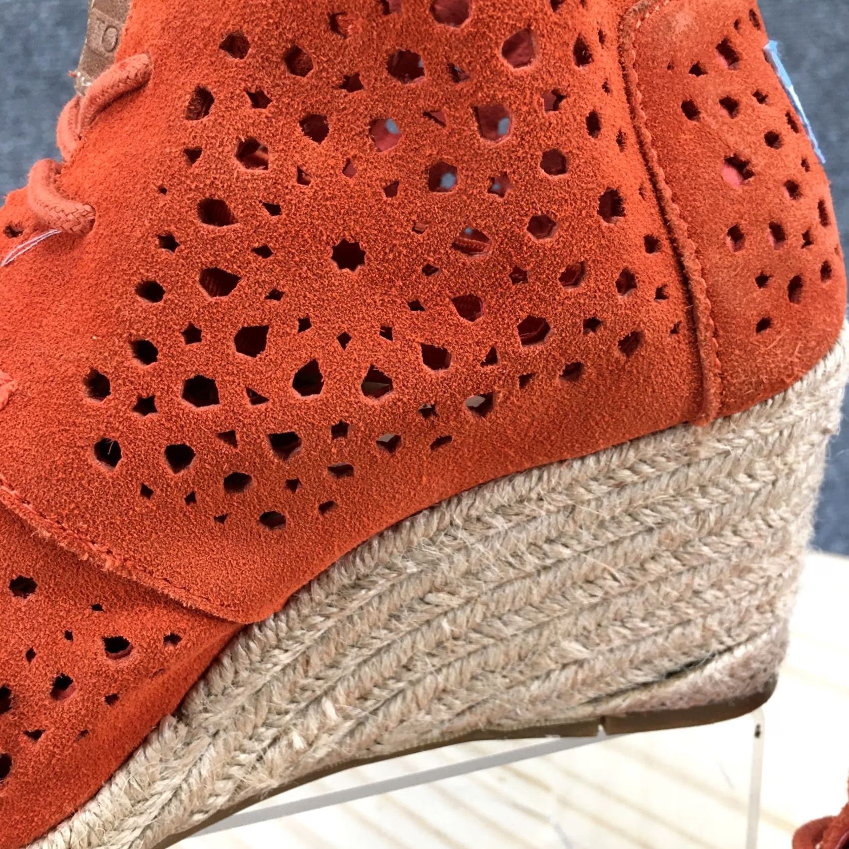 Toms TOMS Boots Womens 6 Orange Desert Wedges Moroccan Cutout Suede Lace Up Casual Size US 6 / IT 36 - 3 Thumbnail