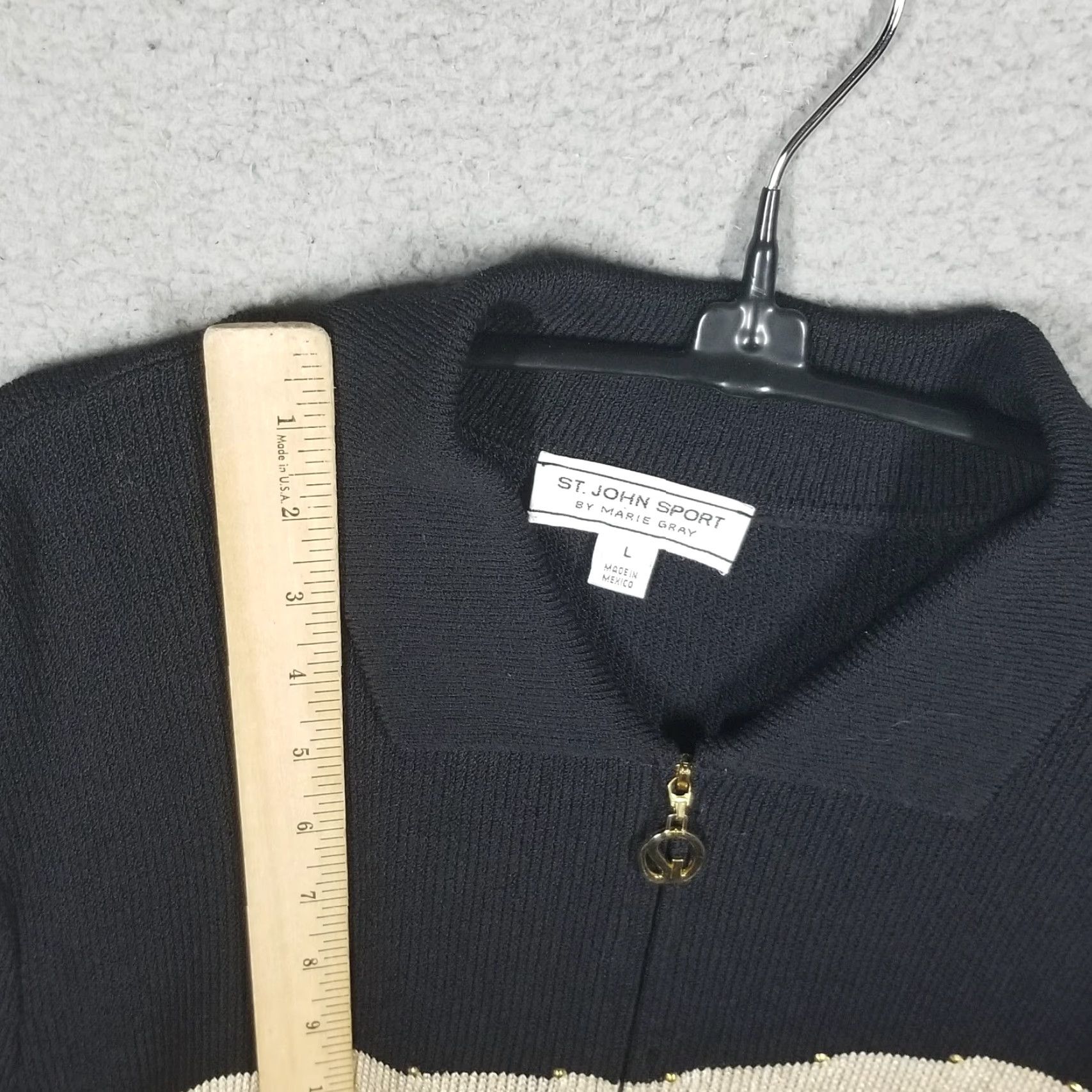 St. John VINTAGE St. John Sport Women Large Wool Blend Full-Zip Jacket Geometric Black Fall Winter Size L / US 10 / IT 46 - 6 Thumbnail