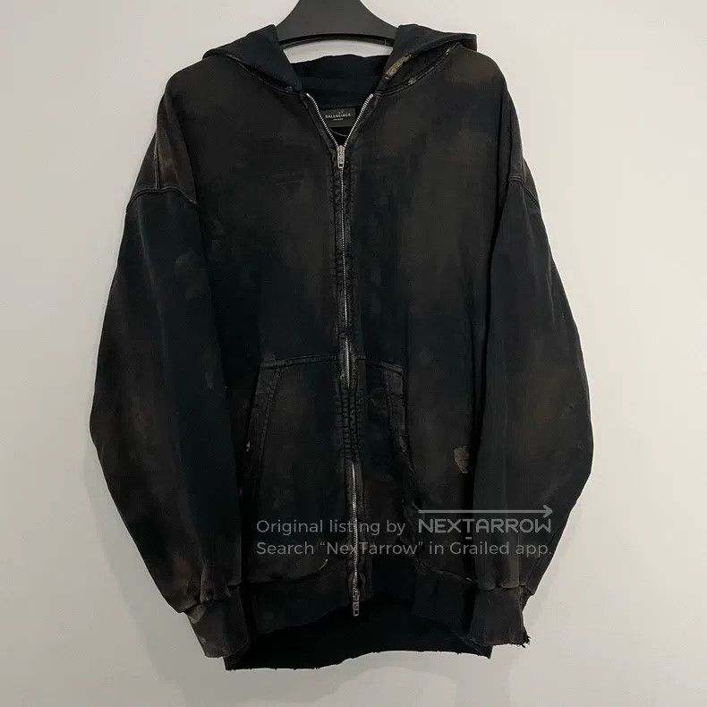 Balenciaga Distressed Zip-Up Hooded Sweatshirt Jacket