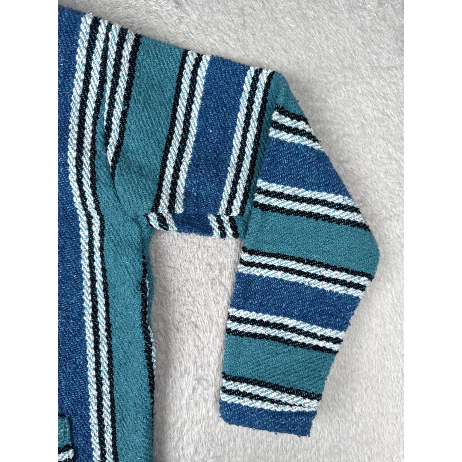 KangaROOS Baja Hoodie Mens Small Blue Striped Heavyweight Kangaroo Pocket Drug Rug Poncho Hooded V-Neck Knit Pullover Hippie Seasonal Fall Winter Mens, M Size US M / EU 48-50 / 2 - 2 Thumbnail