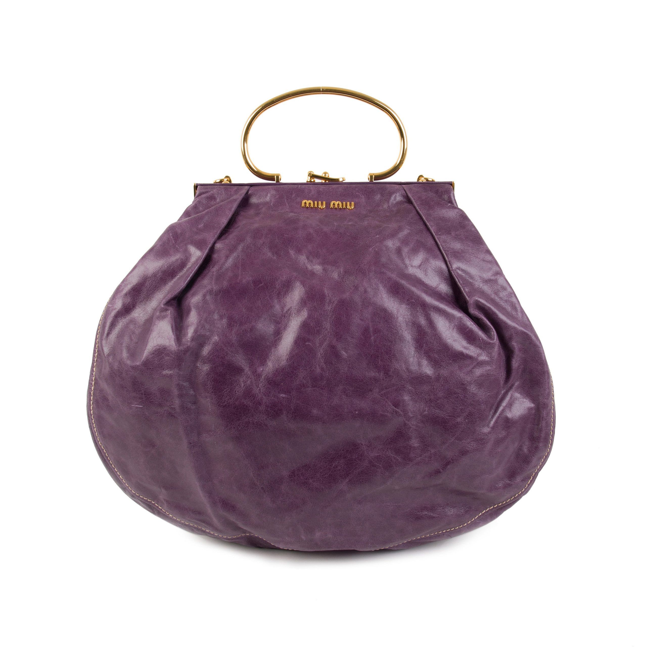 image of Miu Miu Purple Distressed Leather Frame Bag, Women's