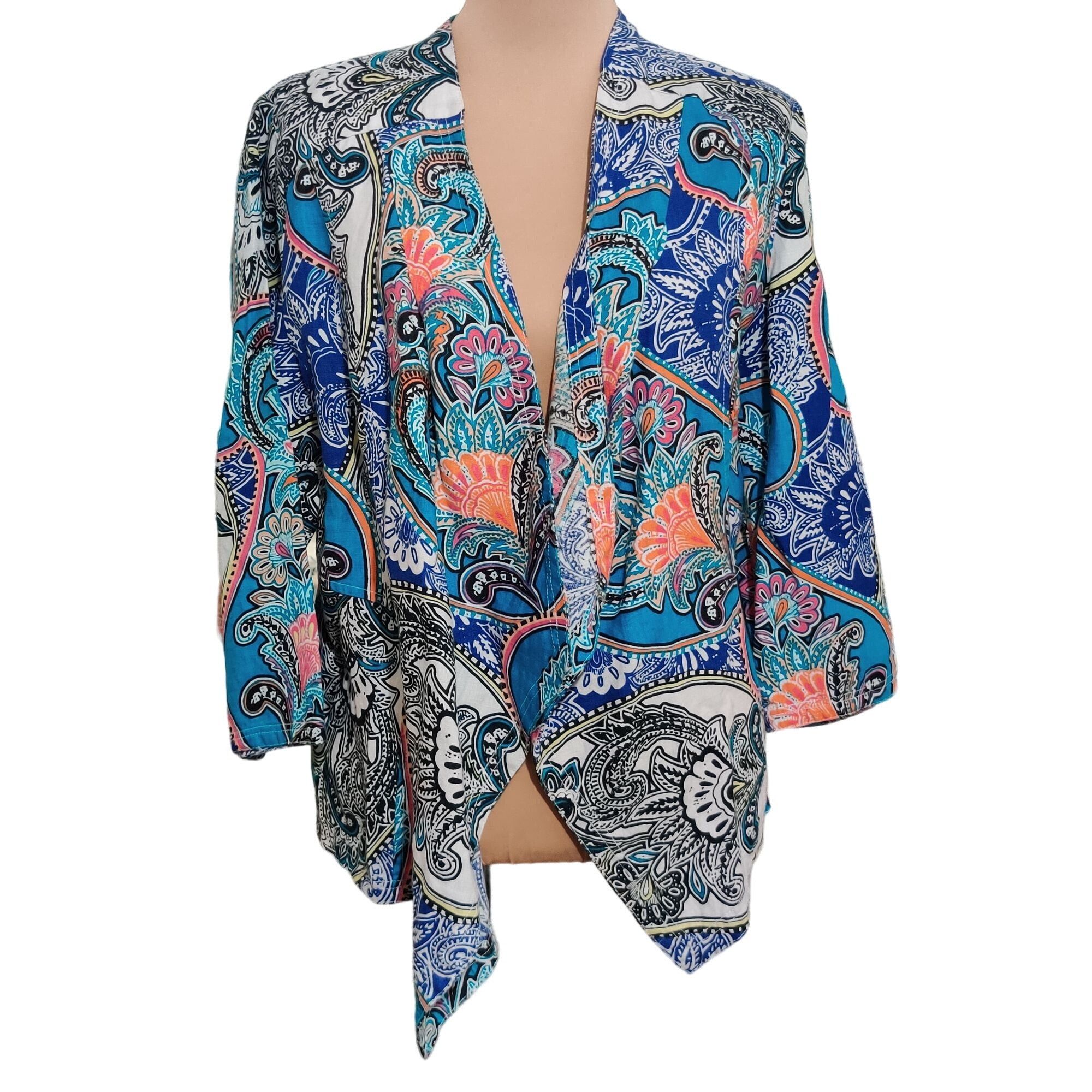 Other Chicos Womens Statement Jacket Artistic Paisley Linen Draped Size L / US 10 / IT 46 - 1 Thumbnail