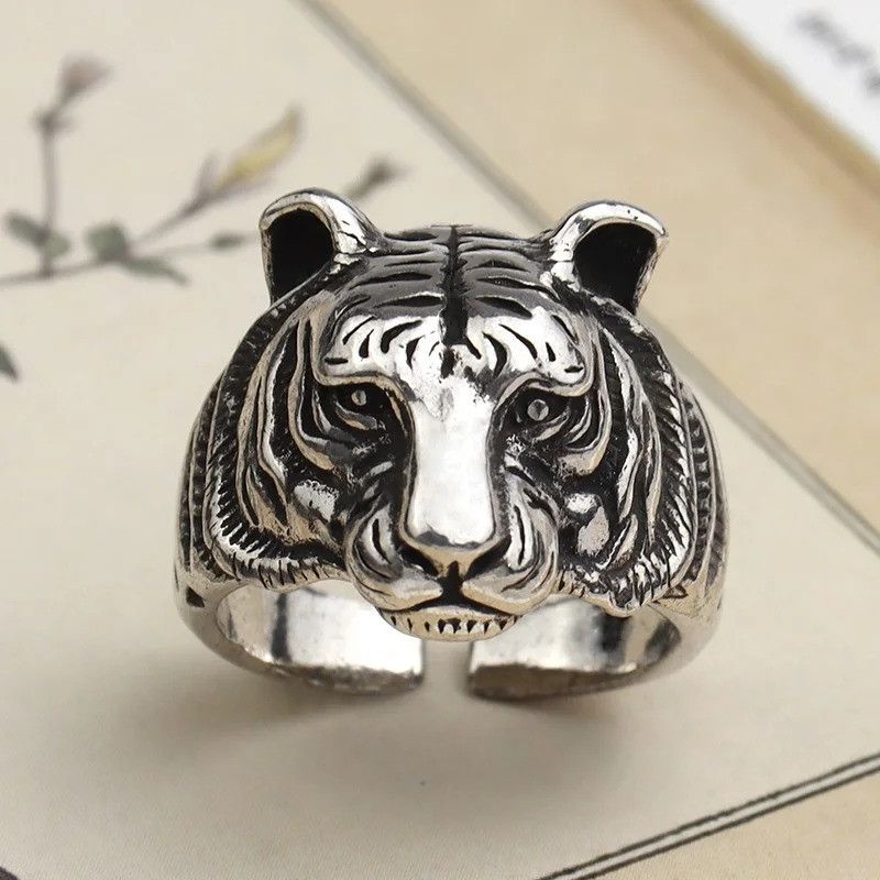 Jewelry × Vintage Retro Tiger Head Ring Size ONE SIZE - 1 Thumbnail