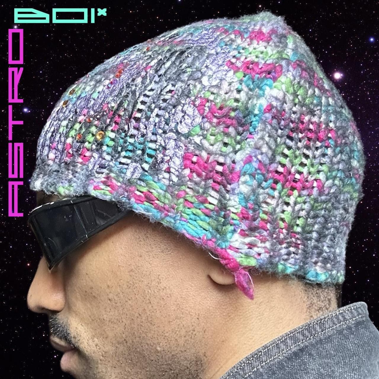 Other ASTROBOI* Pink Multicolored Knit Rhinestone Beanie Size ONE SIZE - 6 Thumbnail