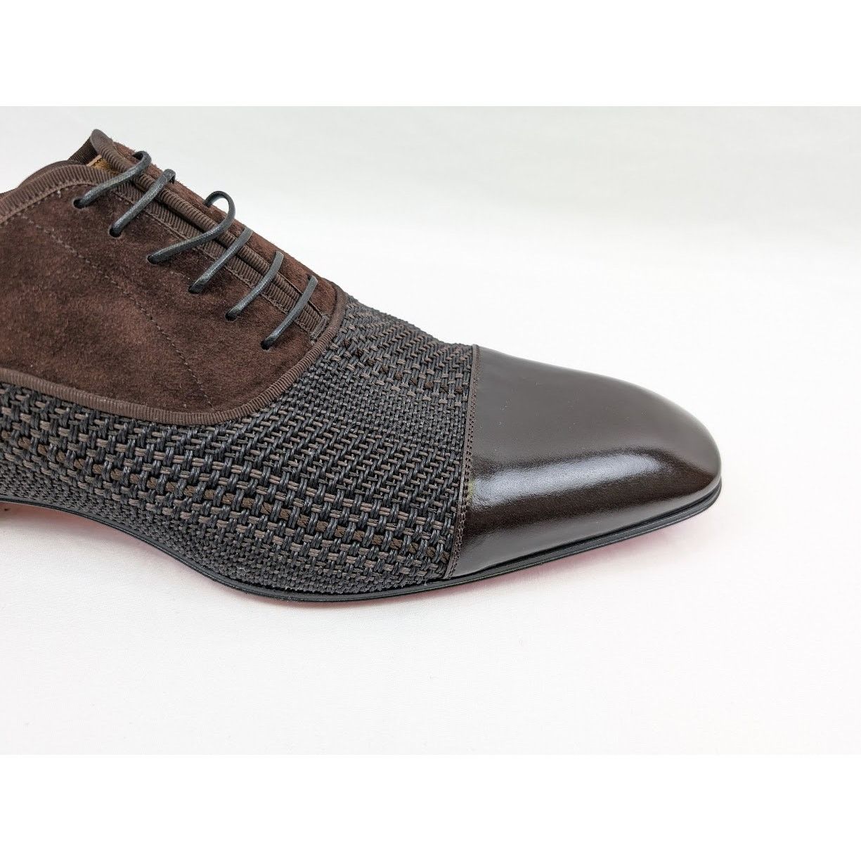 Christian Louboutin o1rshd1 Patent Calf Tresse Provence Lace Up Shoes Dark Brown Size US 11.5 / EU 44-45 - 3 Thumbnail