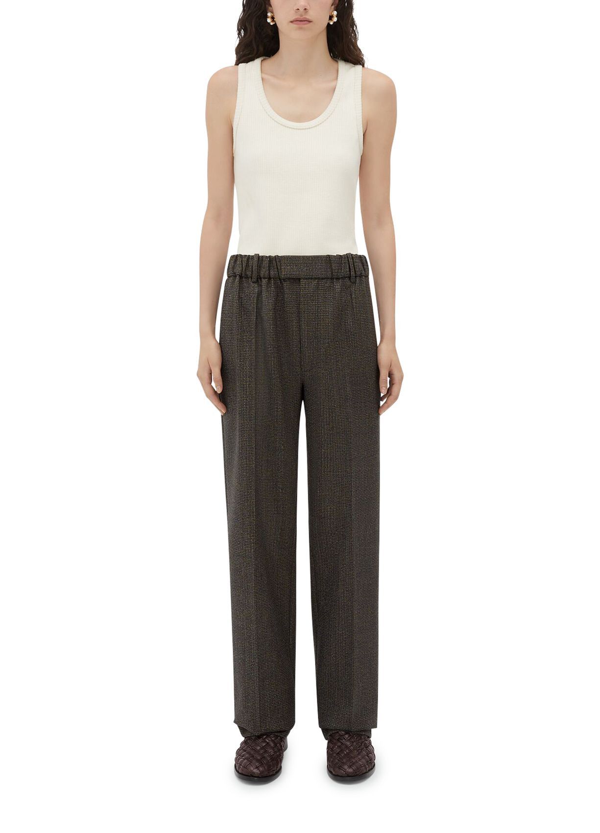 Bottega Veneta o1n1vont0125 Houndstooth Wool Trouser in Brown Size 25" / US 0 / IT 36 - 2 Thumbnail
