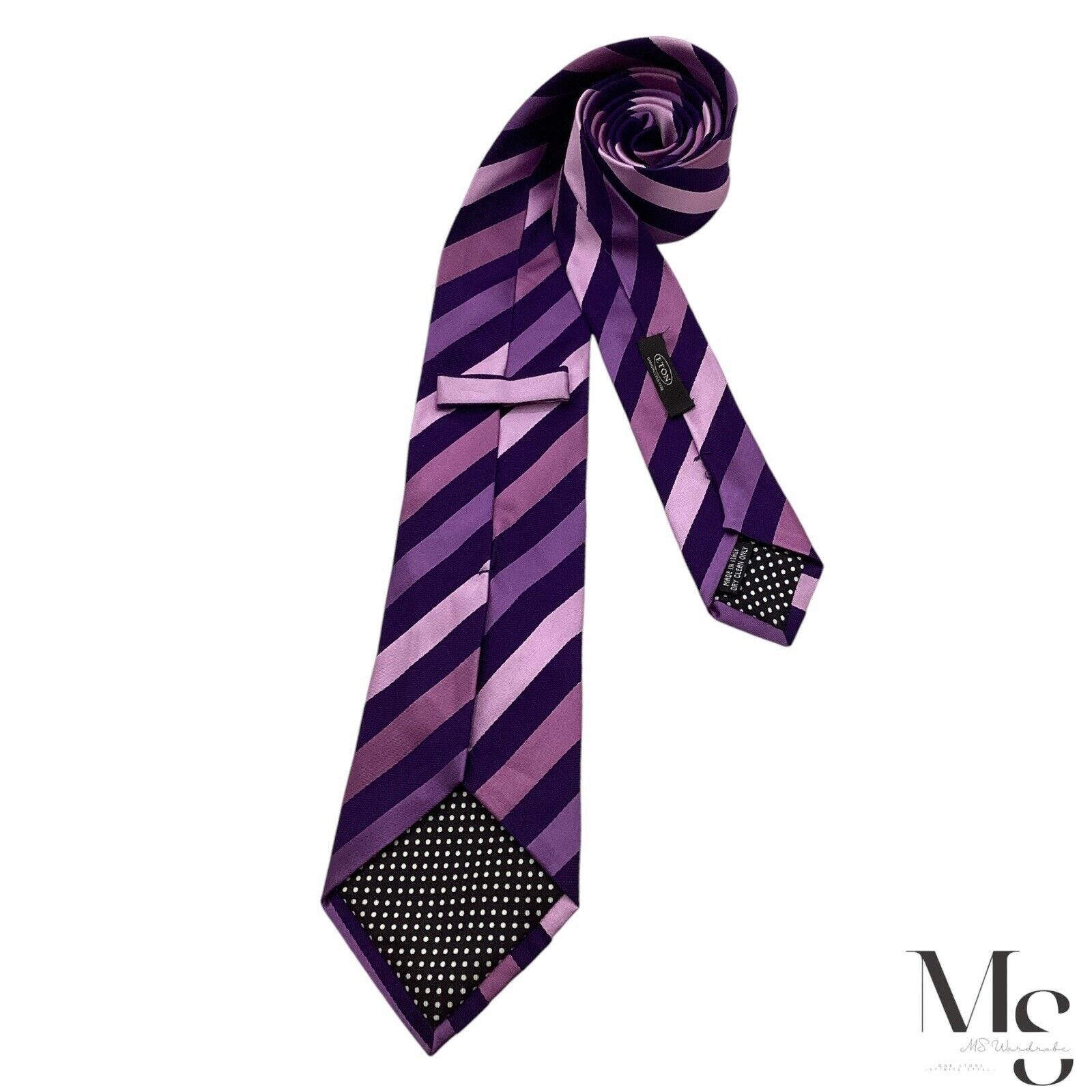 Eton ETON Purple Striped Luxury Silk Tie Made in Italy W: 3.25" E Size ONE SIZE - 2 Thumbnail