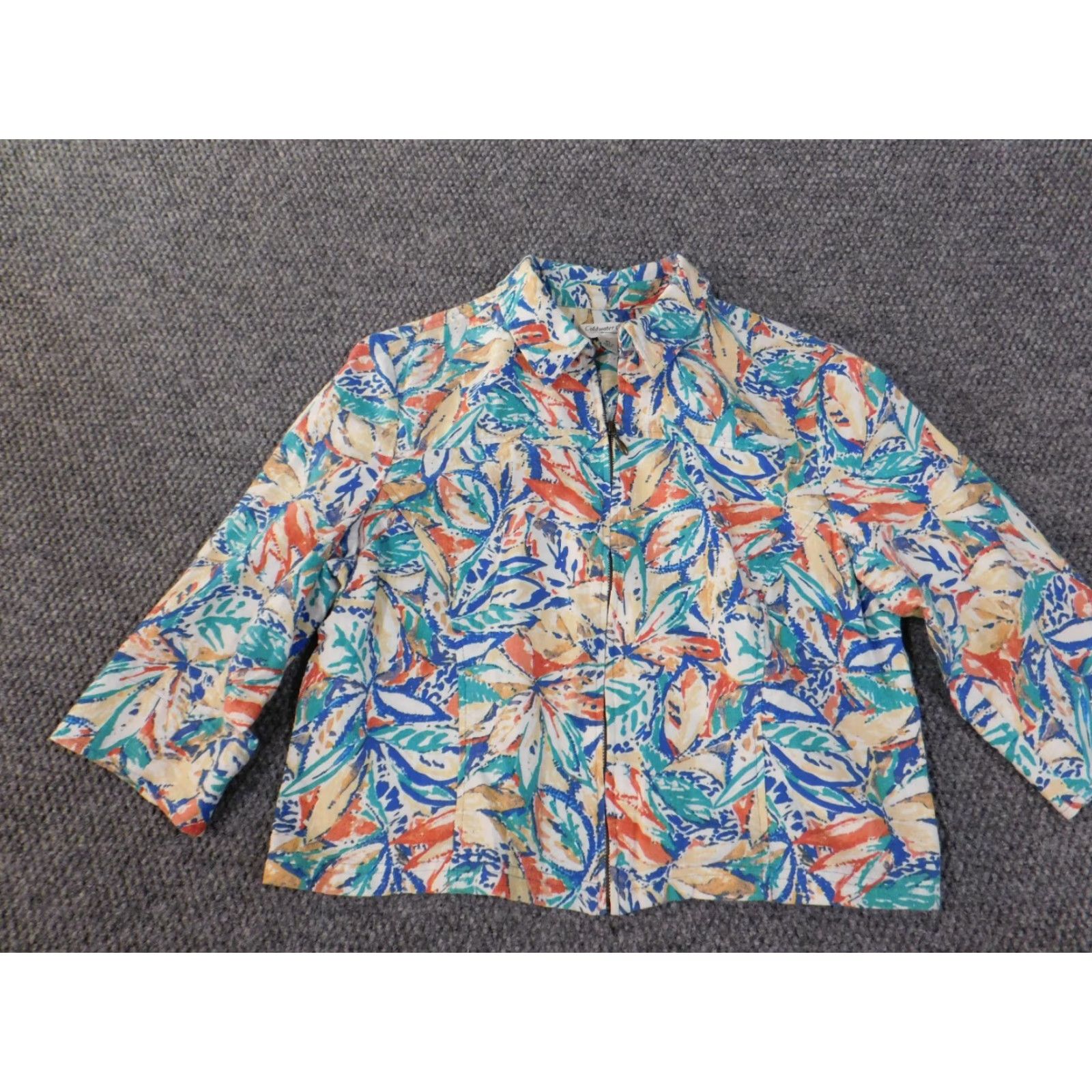 Coldwater Creek Coldwater Creek Jacket Woman Petite Large Blue Floral Zip Linen Rayon Embroidered Linen Lining Casual 2020s Womens Jacket Size L / US 10 / IT 46 - 3 Thumbnail