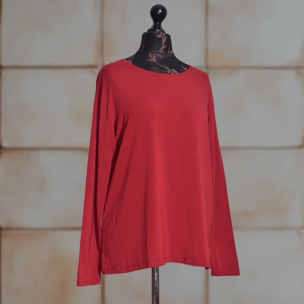 Vintage Gudrun Sjoden Red Long Sleeve Lyocell Stretch Jersey Top L Womens Round Neck Casual Shirt Size L / US 10 / IT 46 - 1 Thumbnail