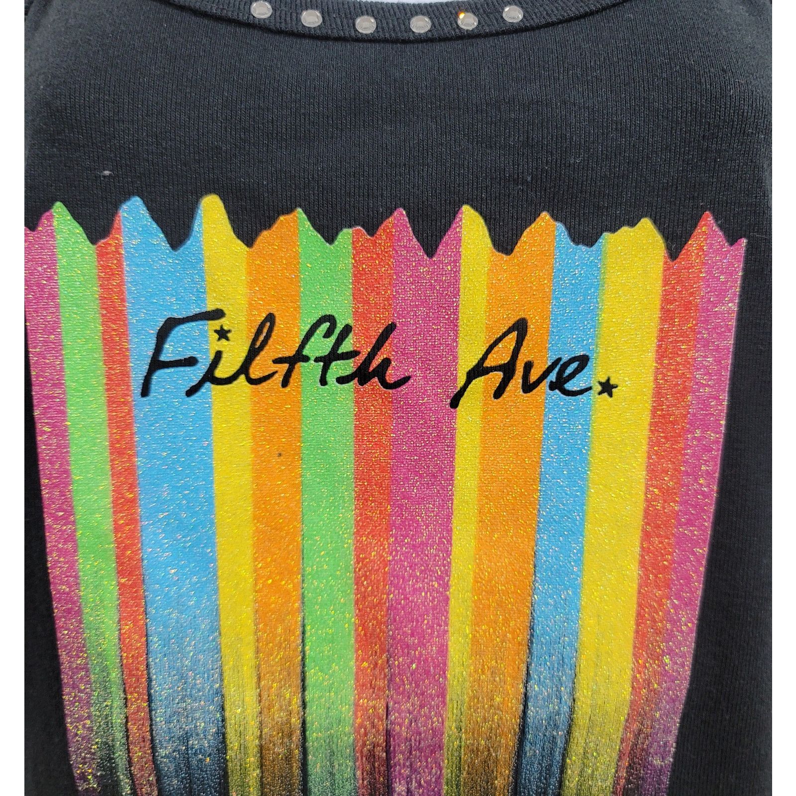 Other Filth Ave Rainbow Glitter Graphic Tank Top L Rhinestone NWOT Size L / US 10 / IT 46 - 2 Thumbnail