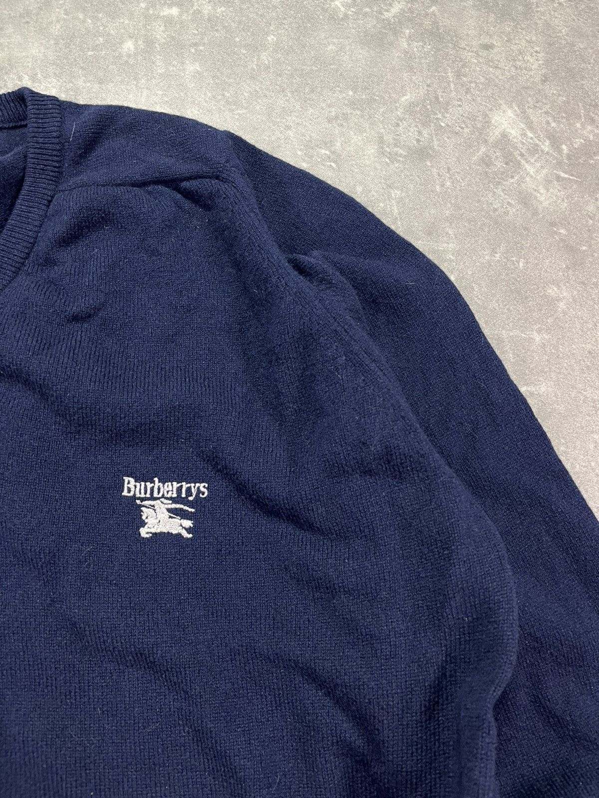 Burberry Vintage Burberrys Navy Blue Lambswool Logo Sweater L XL Size US XL / EU 56 / 4 - 5 Thumbnail