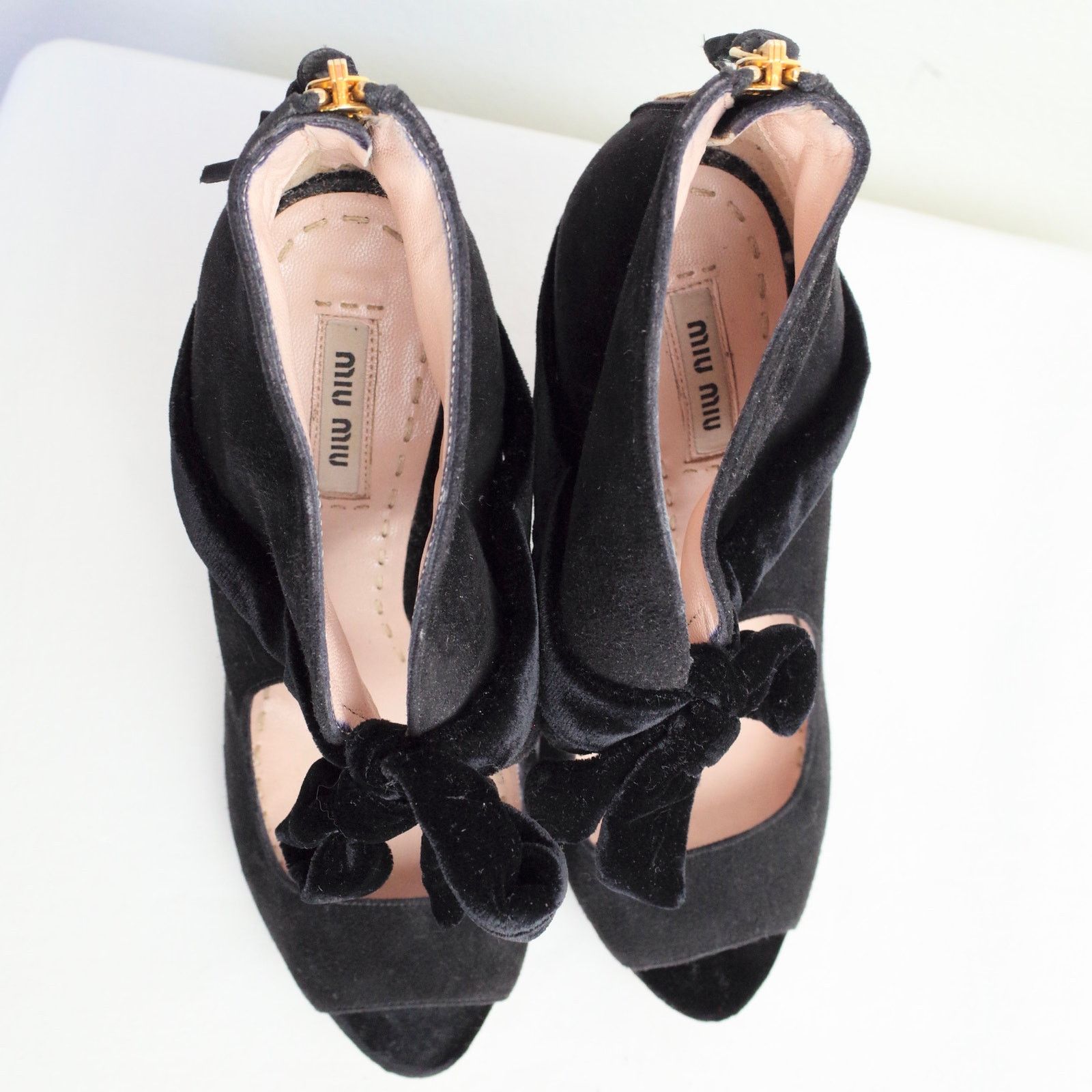 Miu Miu Miu Miu Black Suede Sandals Heels with Velvet Bow 38 Size US 7 / IT 37 - 8 Thumbnail