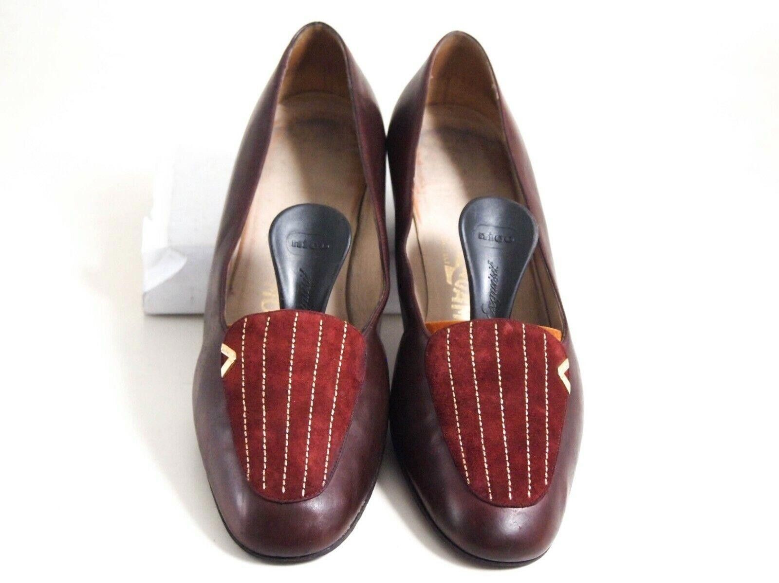 Salvatore Ferragamo Ferragamo Pumps Burgundy Leather Suede US 8.5 B EU 39 Size US 8.5 / IT 38.5 - 3 Thumbnail