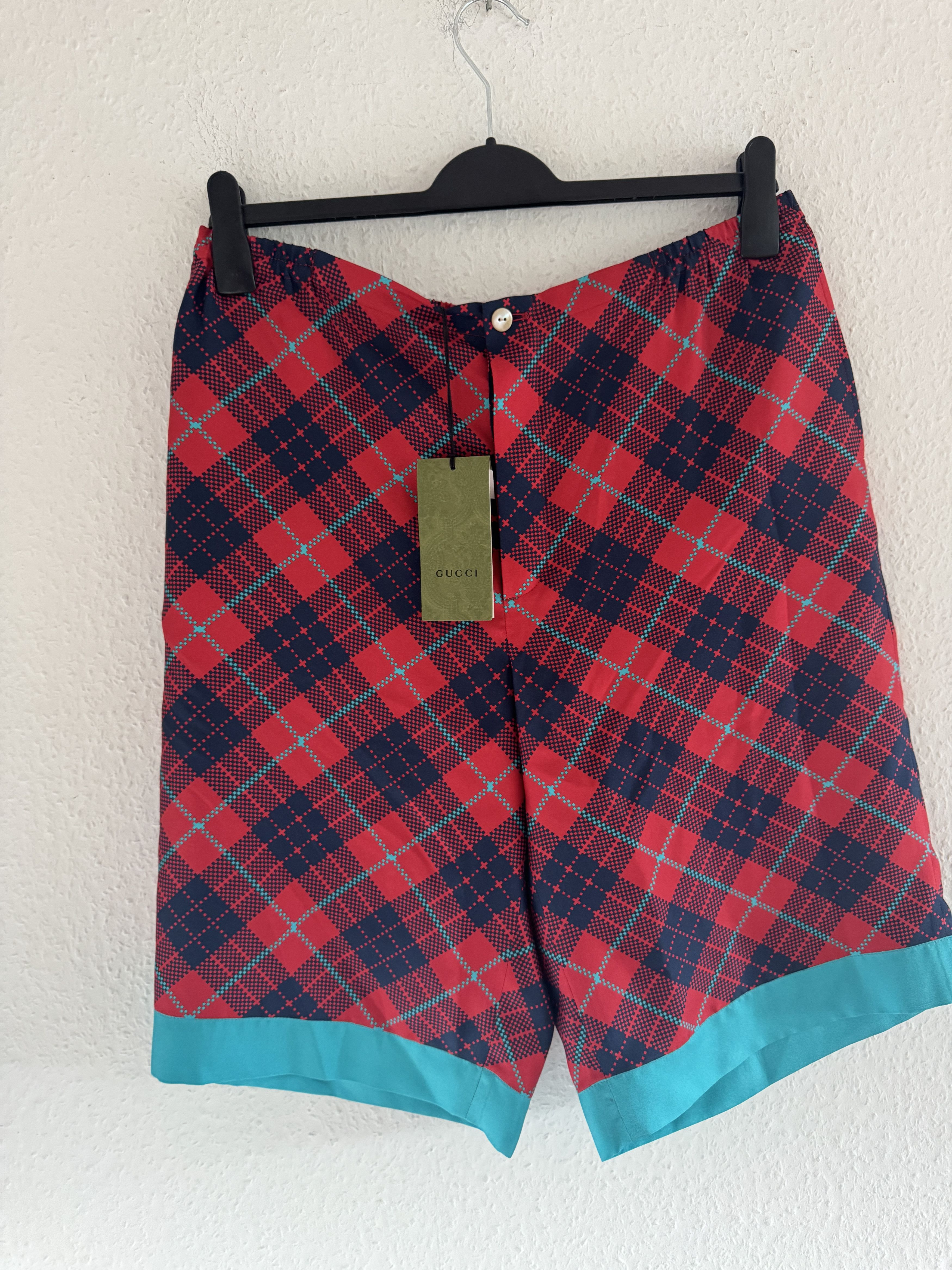 Gucci Checkered Silk Shorts with Blue Hem Size US 34 / EU 50 - 21 Thumbnail