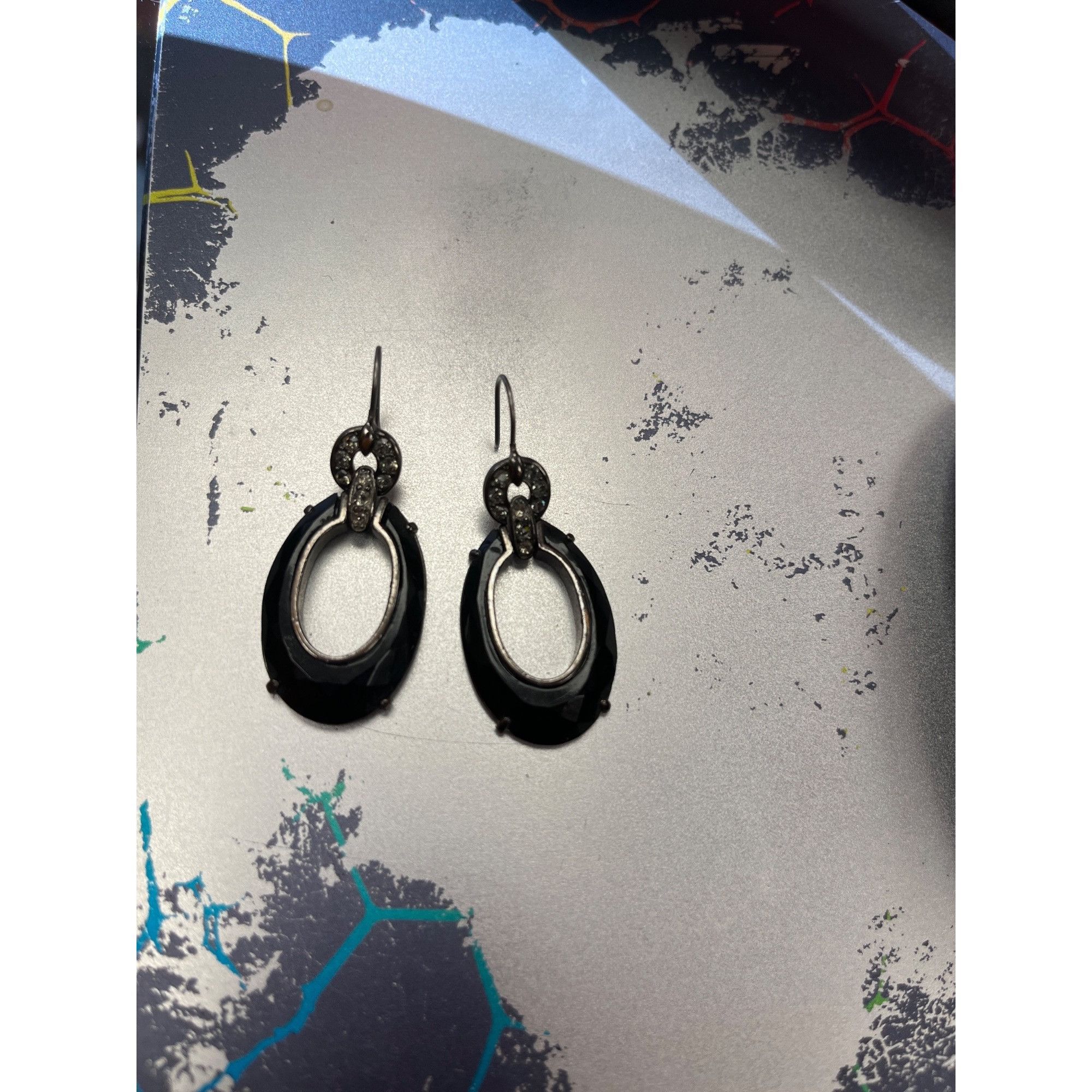 Monet Monet VTG black oval dangle rhinestone silver toned earrings Size ONE SIZE - 1 Thumbnail