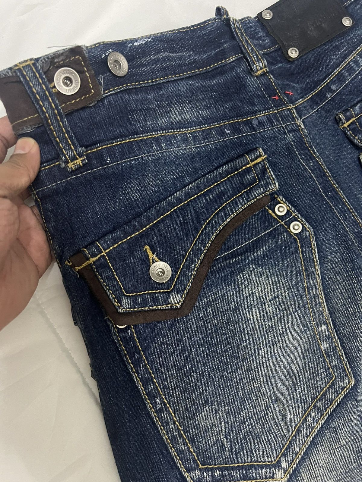 14th Addiction × Japanese Brand × semanticdesign SEMANTIC DESIGN DENIM FLARE JEANS LEATHER TRIMMED Size US 33 - 14 Thumbnail